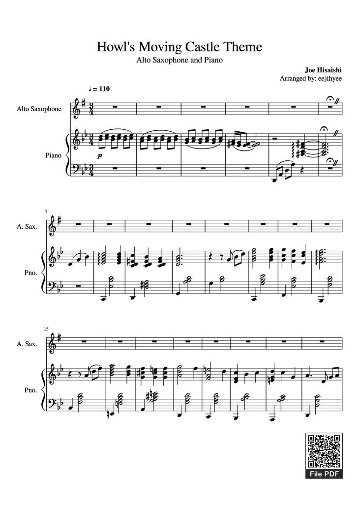 Page 1 of the piano sheet music PDF Piano - Howl