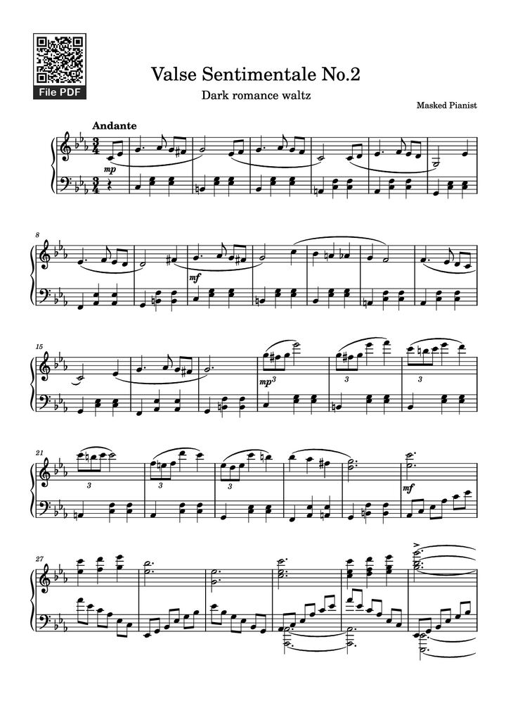 Page 1 of the piano sheet music PDF Piano - Valse Sentimentale No.2 Piano by Masked Pianist
