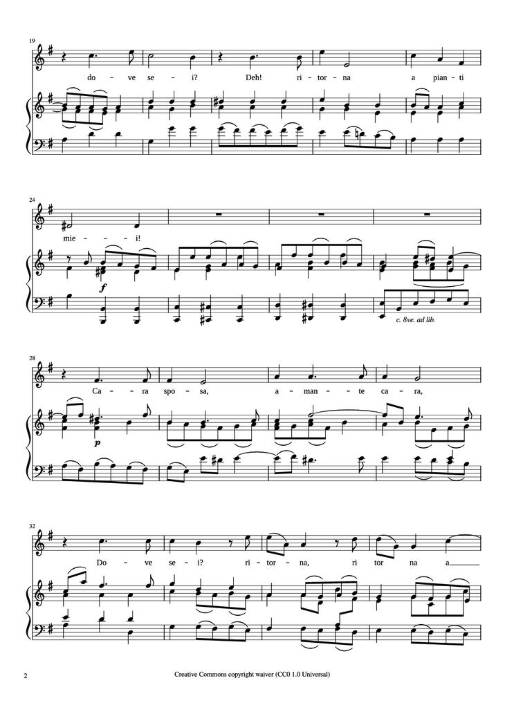 Page 2 of the piano sheet music PDF Piano - CARA SPOSA Piano by George Frideric Handel 