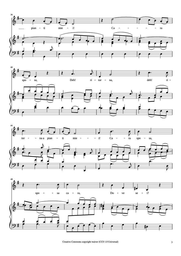 Page 3 of the piano sheet music PDF Piano - CARA SPOSA Piano by George Frideric Handel 