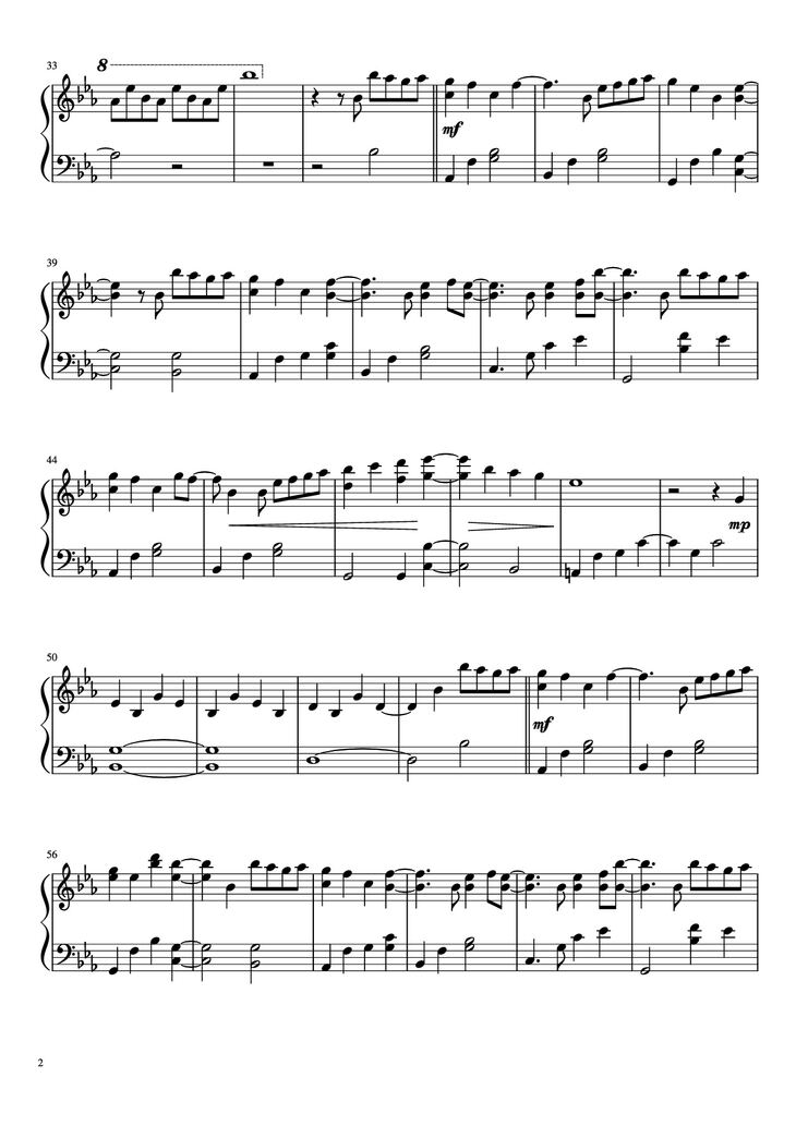 Page 2 of the piano sheet music PDF Piano - Presence Piano by Masaru Yokoyama