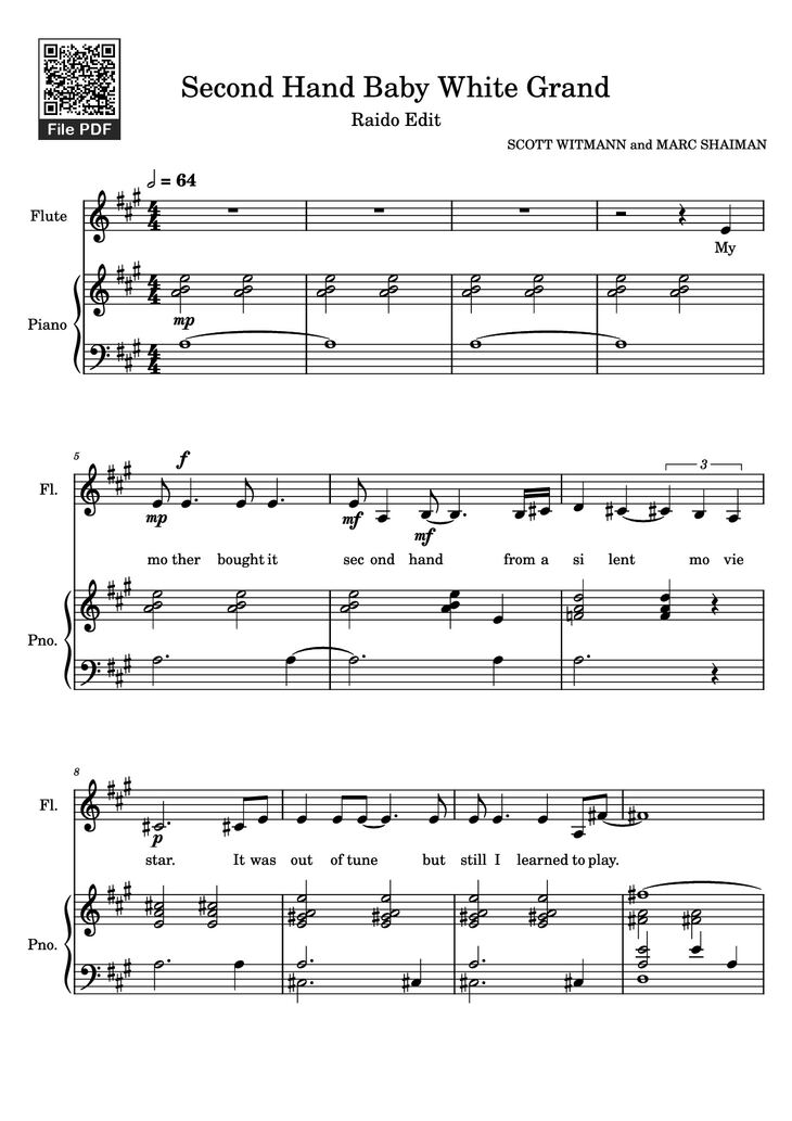 Page 1 of the piano sheet music PDF Piano - Second Hand Baby White Grand Piano by SCOTT WITMANN and MARC SHAIMAN