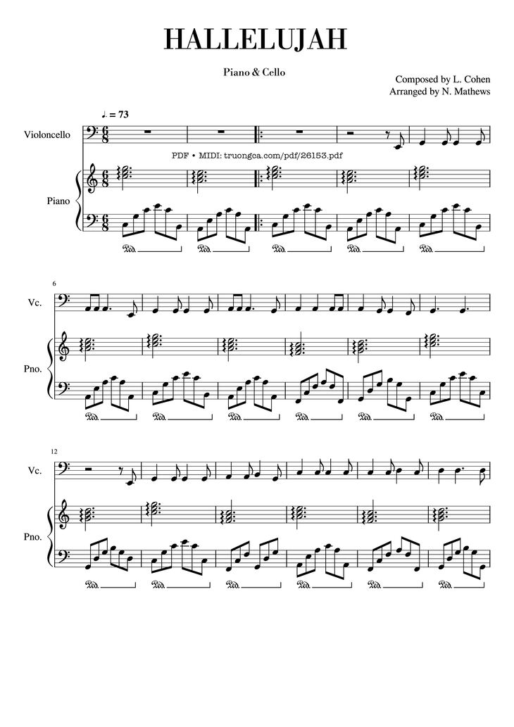 Page 1 of the piano sheet music PDF Piano - Hallelujah for Piano & Cello by Composed by L. Cohen