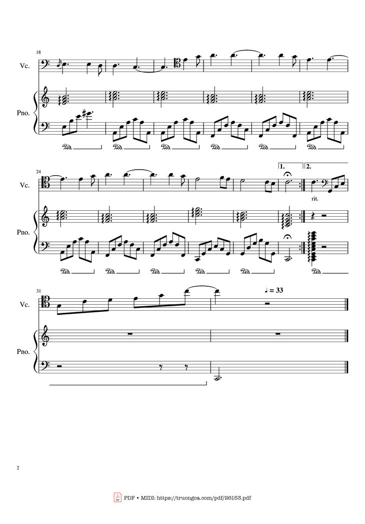 Page 2 of the piano sheet music PDF Piano - Hallelujah for Piano & Cello by Composed by L. Cohen