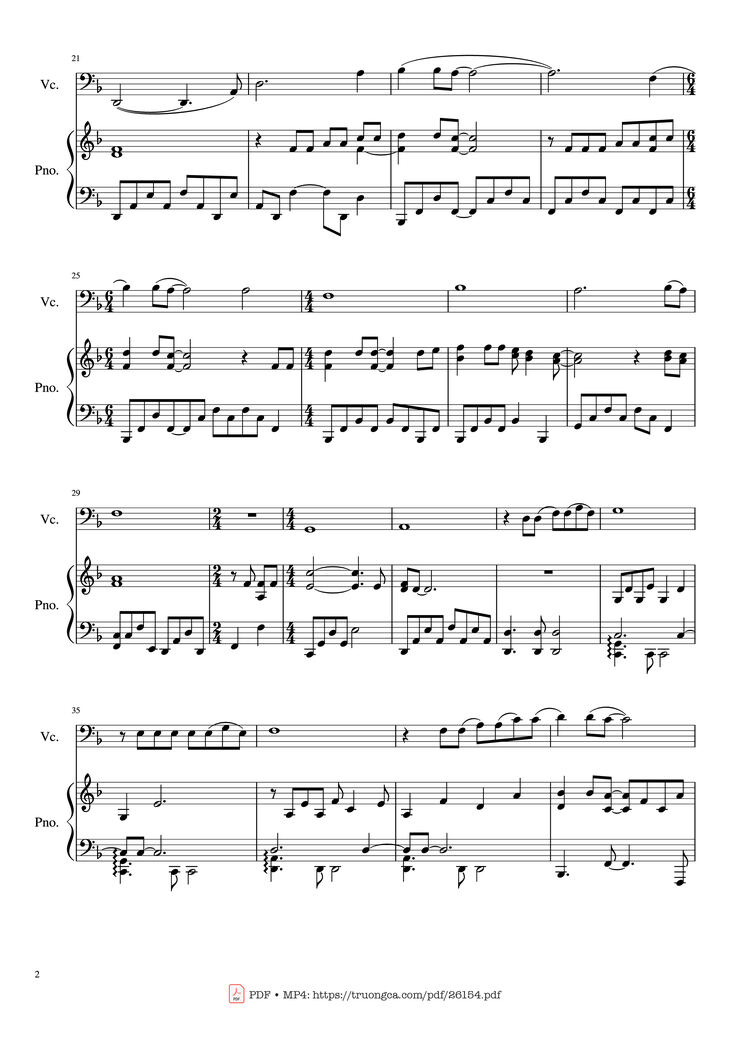 Page 2 of the piano sheet music PDF Piano - The sound of silence Piano - Cello Violin by Undefined