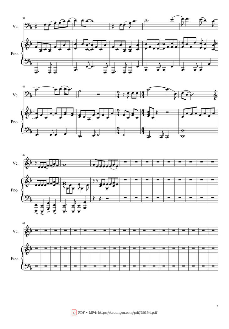 Page 3 of the piano sheet music PDF Piano - The sound of silence Piano - Cello Violin by Undefined