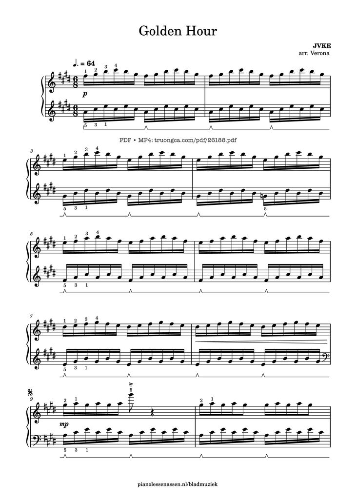 Page 1 of the piano sheet music PDF Piano - Golden Hour Piano (with fingering) by JVKE