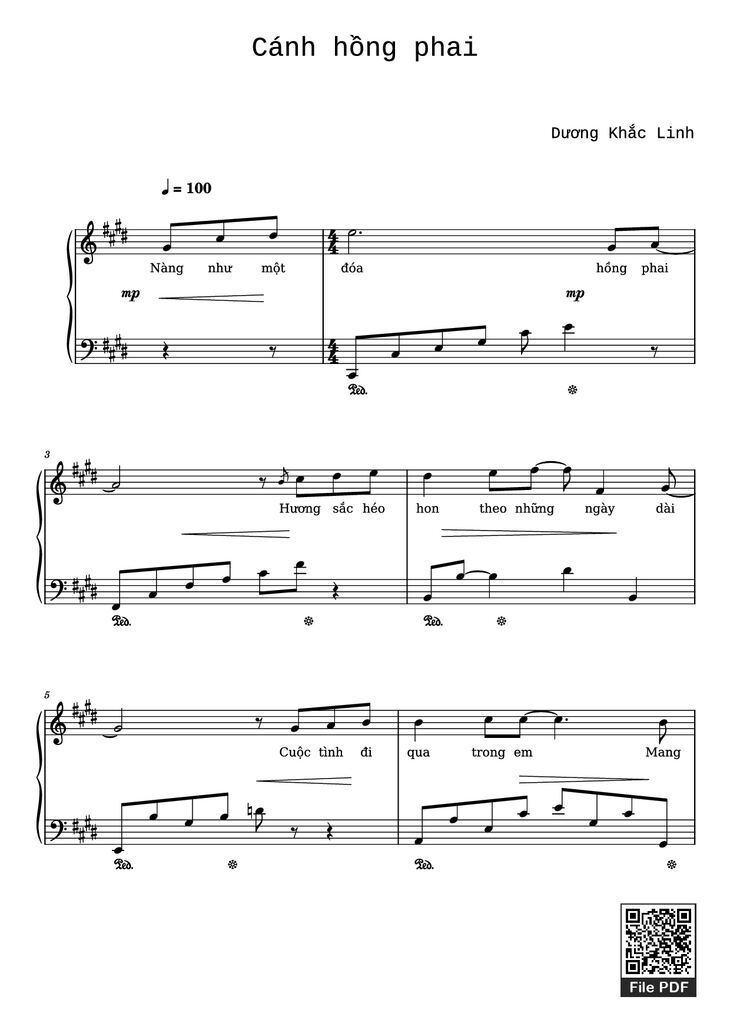 Page 1 of the piano sheet music PDF Piano - Cánh hồng phai Piano by Dương Khắc Linh