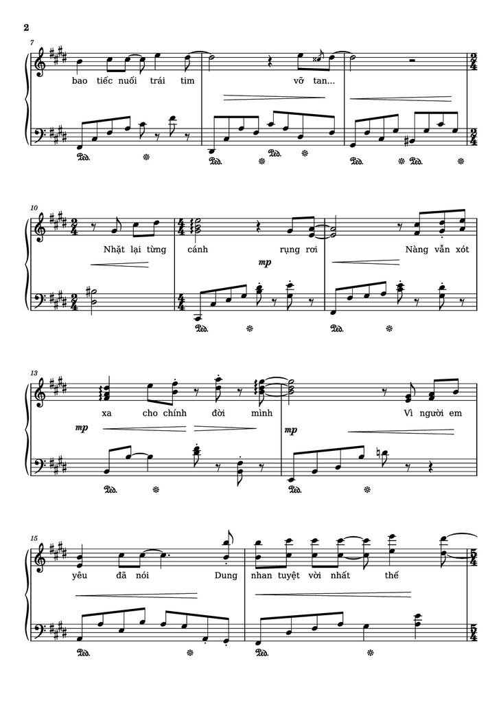 Page 2 of the piano sheet music PDF Piano - Cánh hồng phai Piano by Dương Khắc Linh