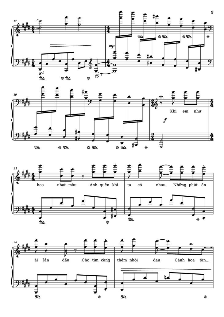 Page 3 of the piano sheet music PDF Piano - Cánh hồng phai Piano by Dương Khắc Linh