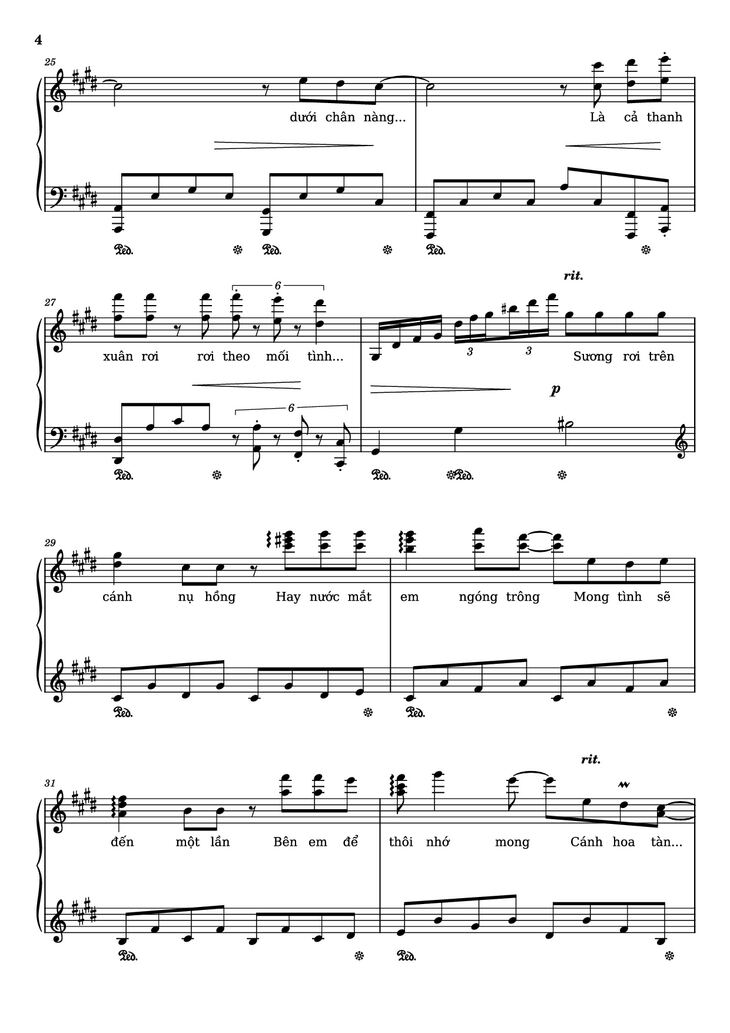 Page 4 of the piano sheet music PDF Piano - Cánh hồng phai Piano by Dương Khắc Linh