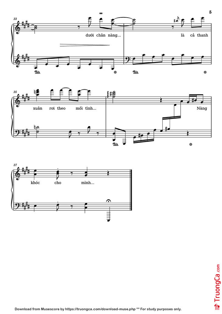 Page 5 of the piano sheet music PDF Piano - Cánh hồng phai Piano by Dương Khắc Linh