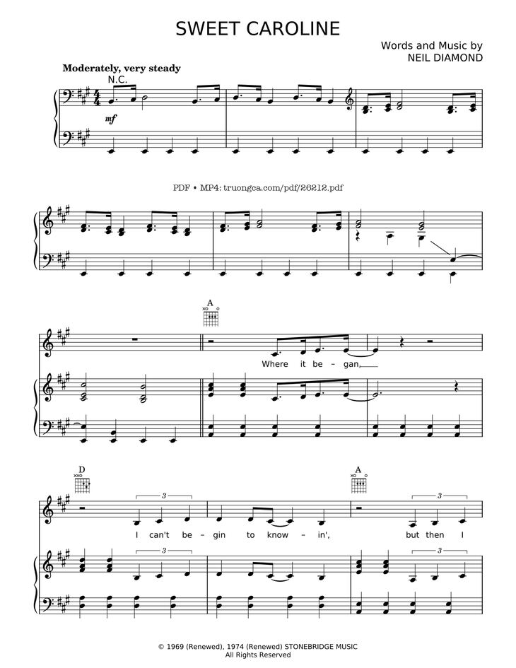 Page 1 of the piano sheet music PDF Piano - Sweet caroline Piano-Vocal by Neil Diamond