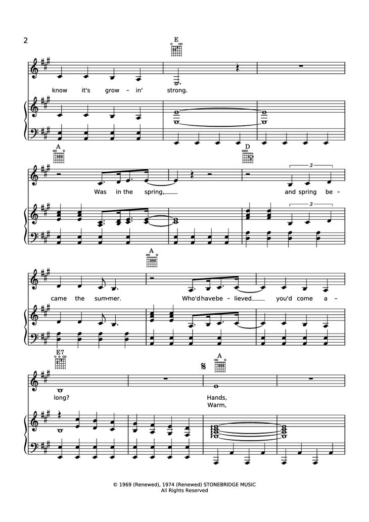 Page 2 of the piano sheet music PDF Piano - Sweet caroline Piano-Vocal by Neil Diamond