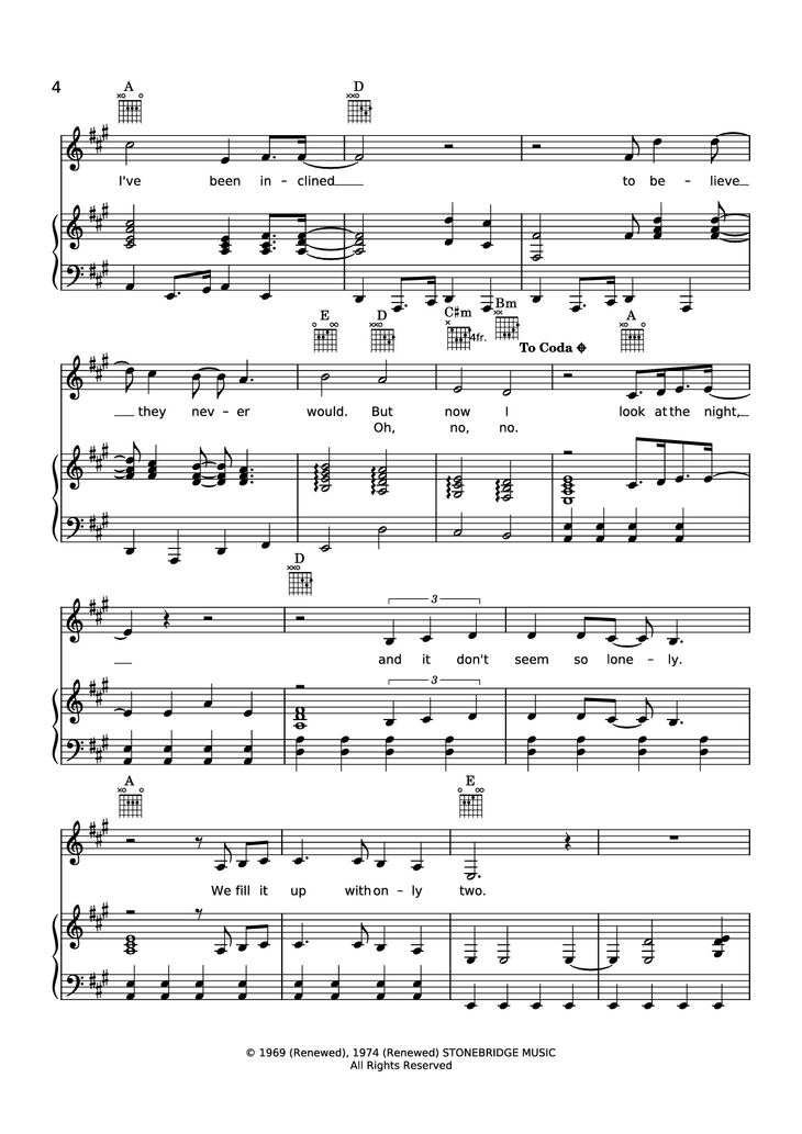 Page 4 of the piano sheet music PDF Piano - Sweet caroline Piano-Vocal by Neil Diamond