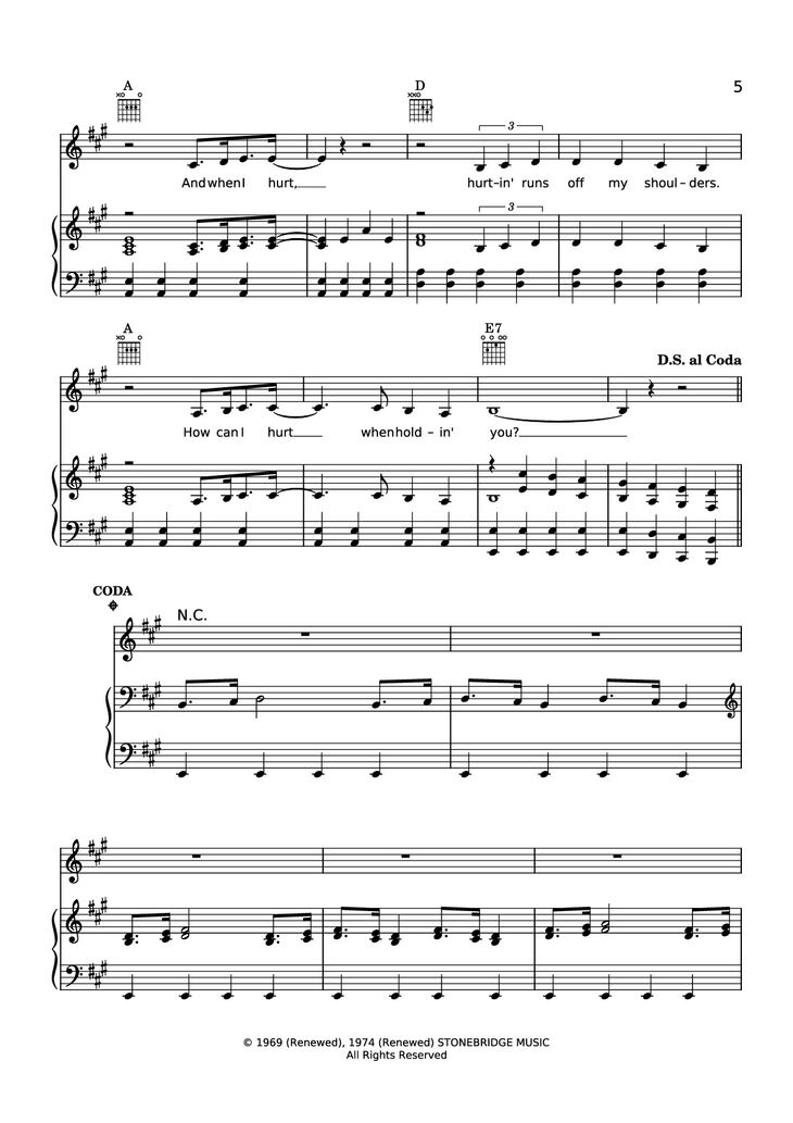 Page 5 of the piano sheet music PDF Piano - Sweet caroline Piano-Vocal by Neil Diamond