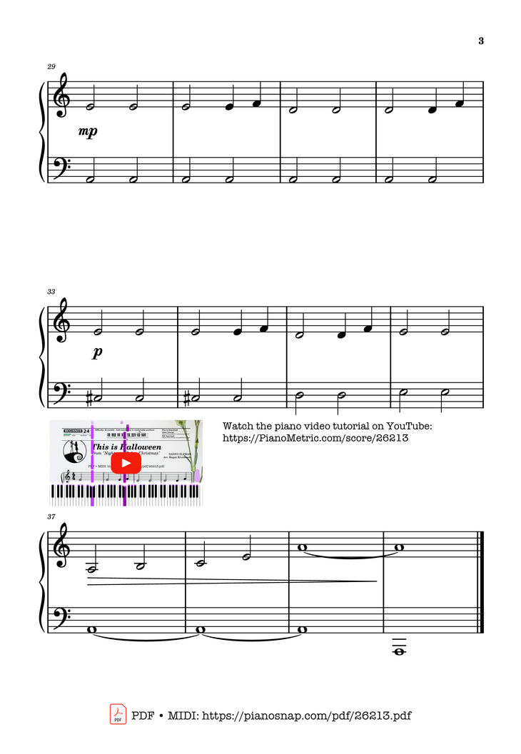 Page 3 of the piano sheet music PDF Piano - This is Halloween from Nightmare Before Christmas Piano by DANNY ELFMAN