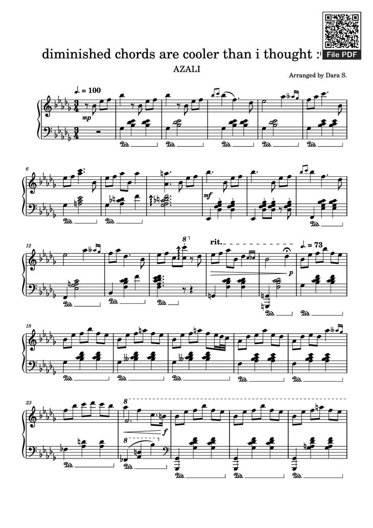 Page 1 of the piano sheet music PDF Piano - diminished chords are cooler than i thought :O Piano by Arranged by Dara S