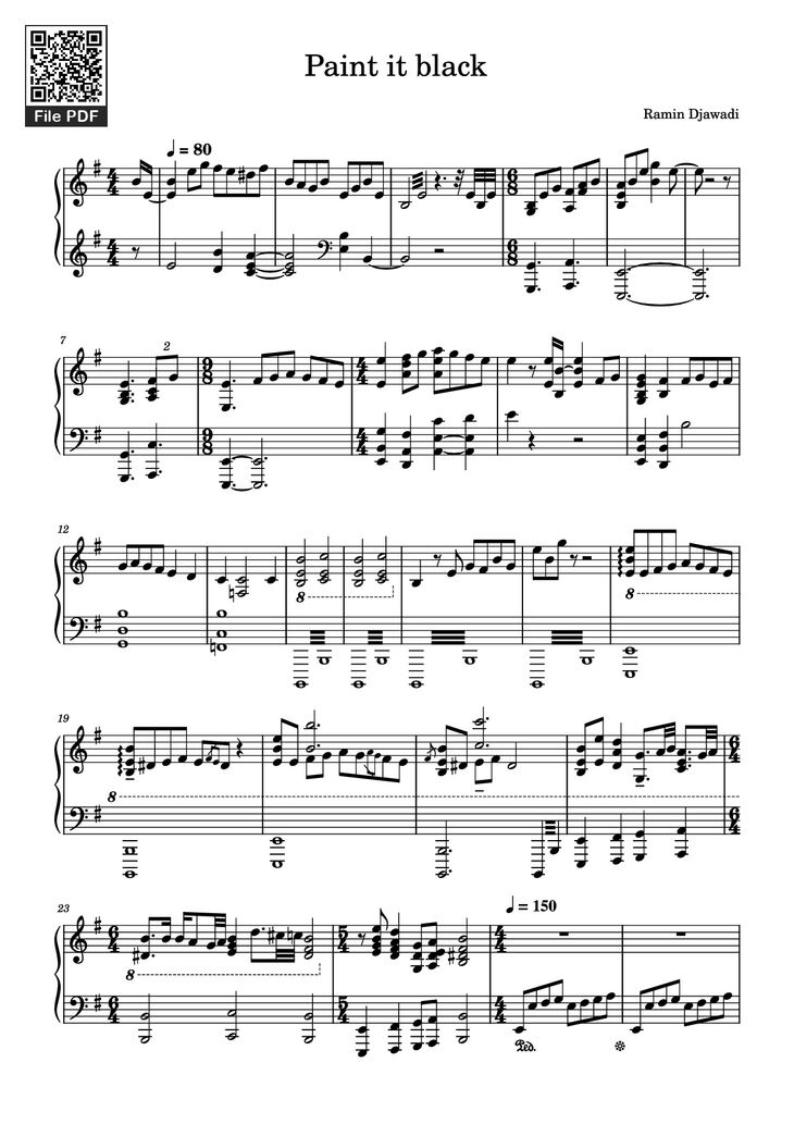 Page 1 of the piano sheet music PDF Piano - Paint it black Piano by Ramin Djawadi