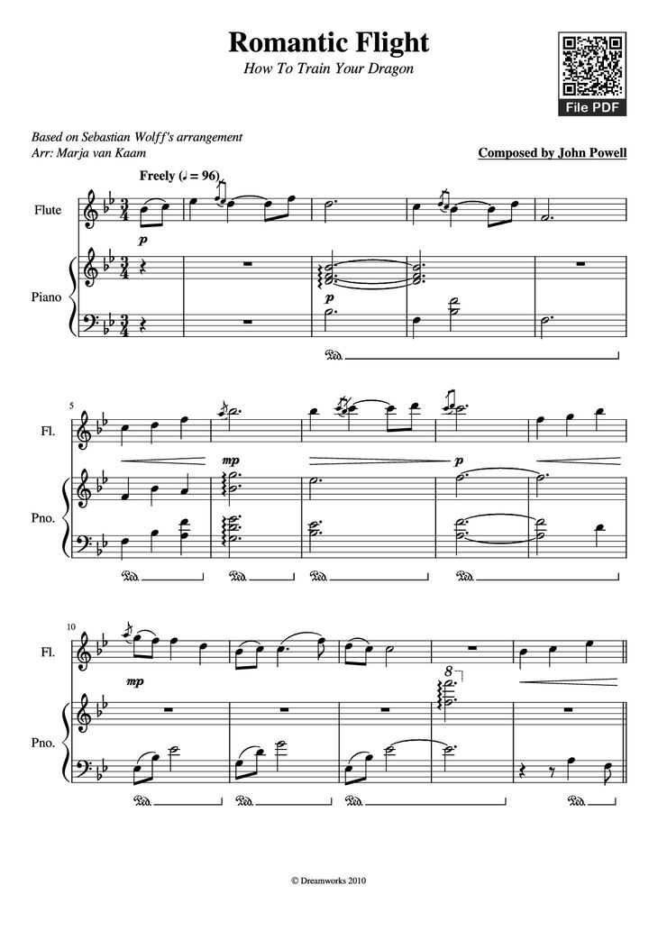 Page 1 of the piano sheet music PDF Piano - Romantic Flight Piano by Composed by John Powell
