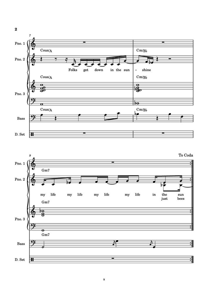 Page 2 of the piano sheet music PDF Piano Guitar Tab - Everybody Loves the Sunshine Piano by Arr. Mohsam