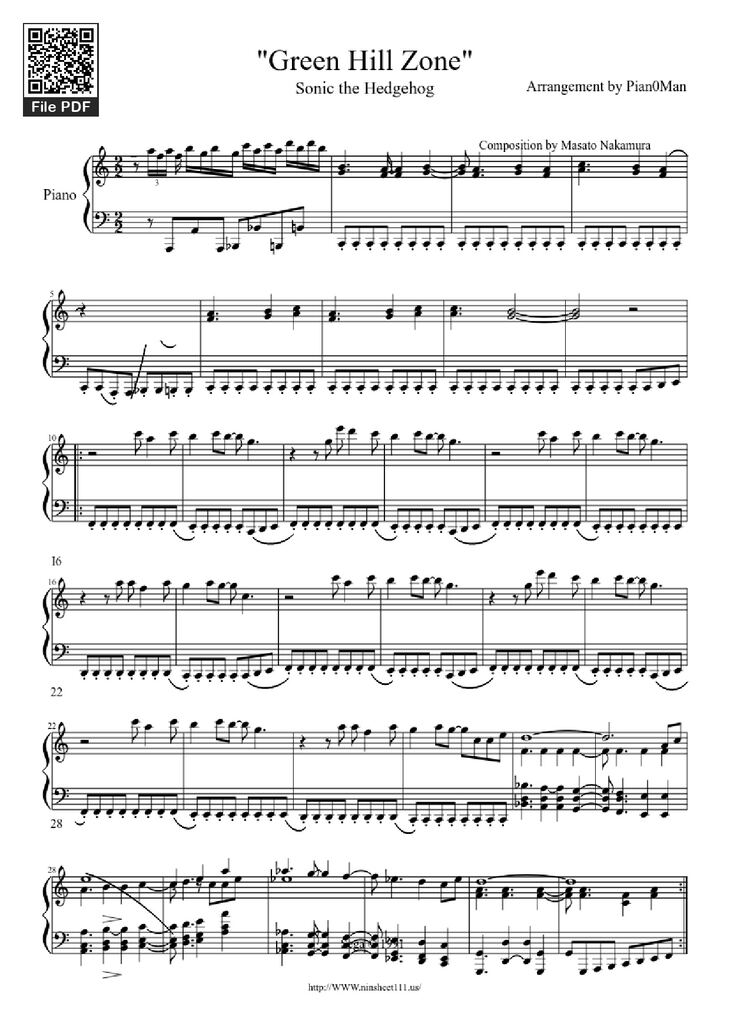 Page 1 of the piano sheet music PDF Piano - Green Hill Zone Piano by Arrangement by Pian0Man