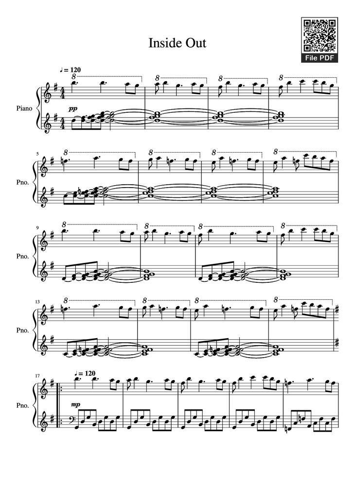 Page 1 of the piano sheet music PDF Piano - Inside Out Piano by Undefined