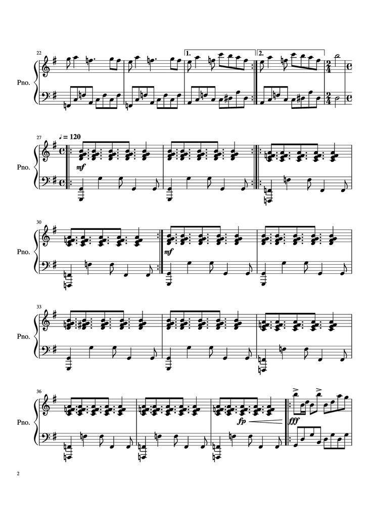 Page 2 of the piano sheet music PDF Piano - Inside Out Piano by Undefined
