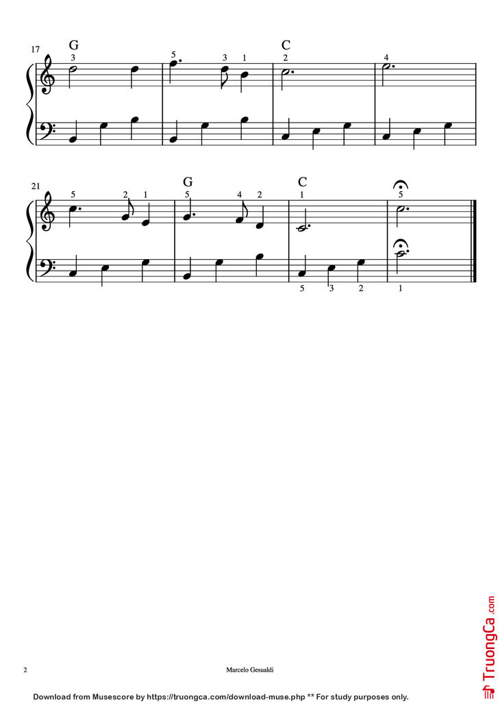 Page 2 of the piano sheet music PDF Piano - Noite Feliz Piano by Franz Gruber