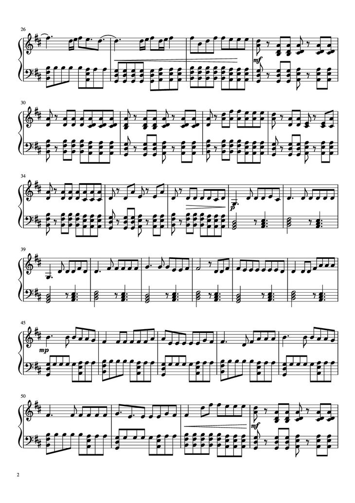 Page 2 of the piano sheet music PDF Piano - Something Just Like This Piano by The Chainsmokers