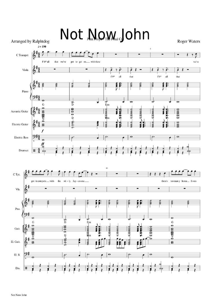 Page 1 of the piano sheet music PDF Piano Guitar Tab - Not Now John Piano by Roger Waters