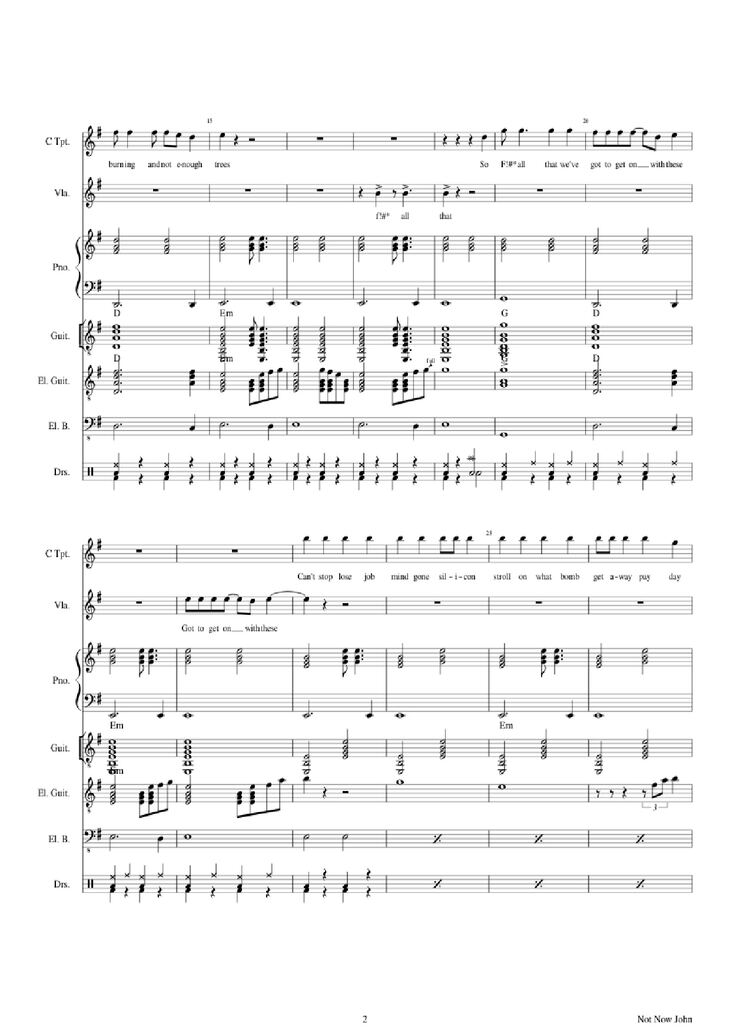 Page 2 of the piano sheet music PDF Piano Guitar Tab - Not Now John Piano by Roger Waters
