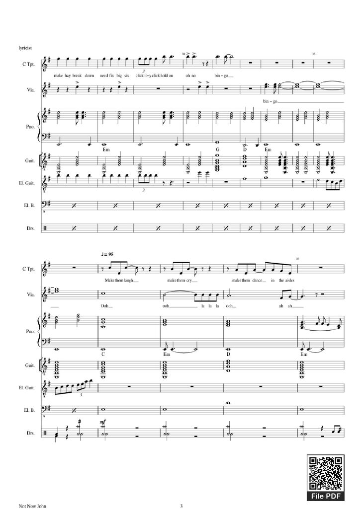 Page 3 of the piano sheet music PDF Piano Guitar Tab - Not Now John Piano by Roger Waters