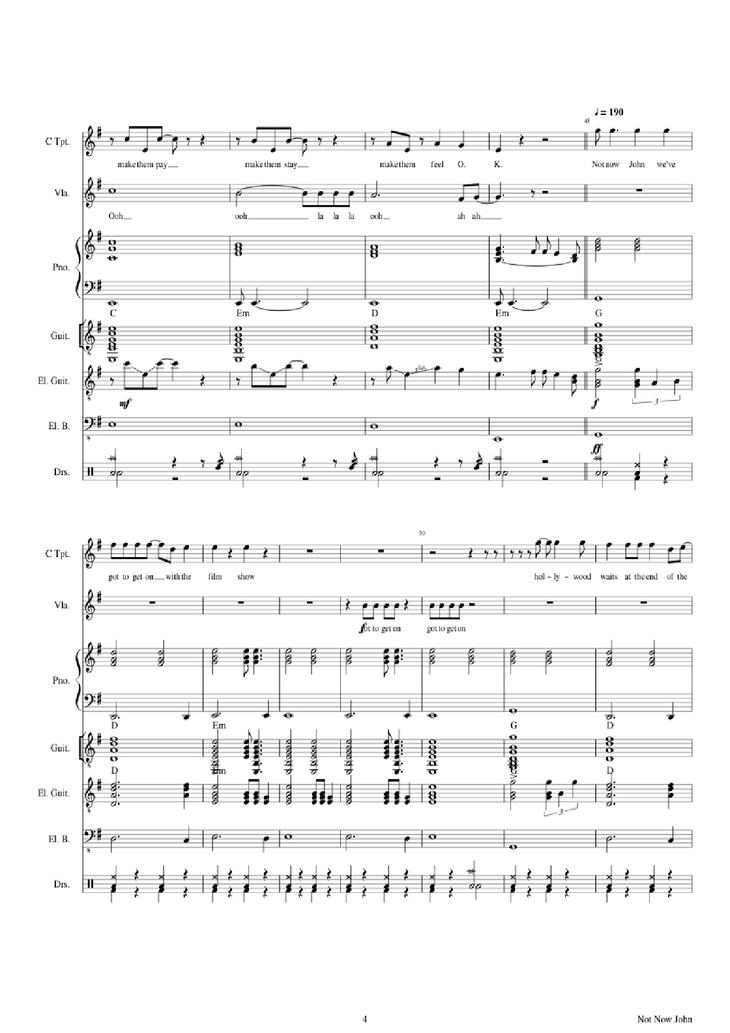 Page 4 of the piano sheet music PDF Piano Guitar Tab - Not Now John Piano by Roger Waters