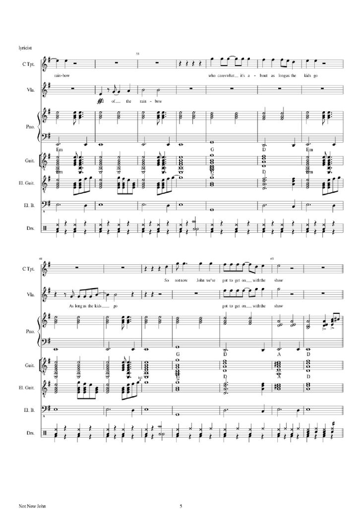Page 5 of the piano sheet music PDF Piano Guitar Tab - Not Now John Piano by Roger Waters