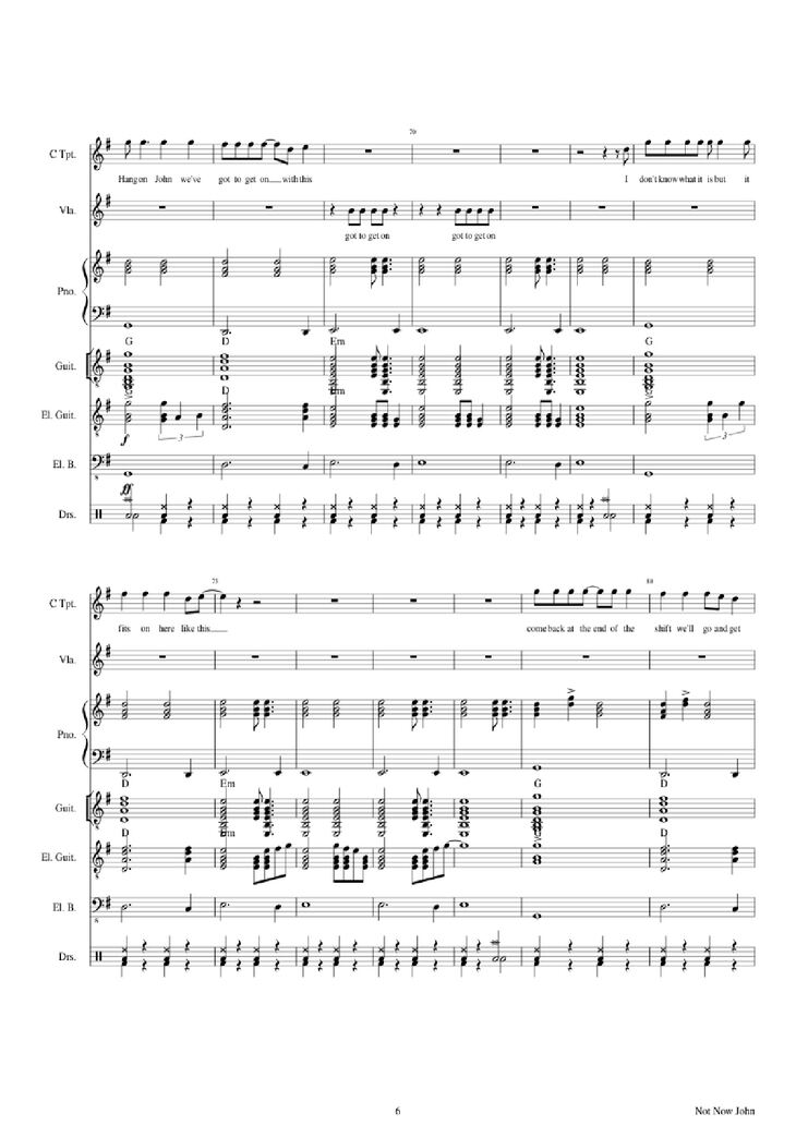 Page 6 of the piano sheet music PDF Piano Guitar Tab - Not Now John Piano by Roger Waters