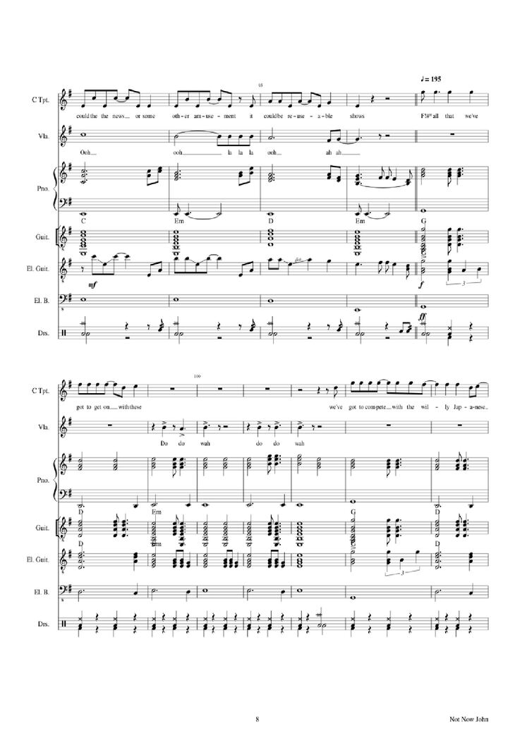 Page 8 of the piano sheet music PDF Piano Guitar Tab - Not Now John Piano by Roger Waters