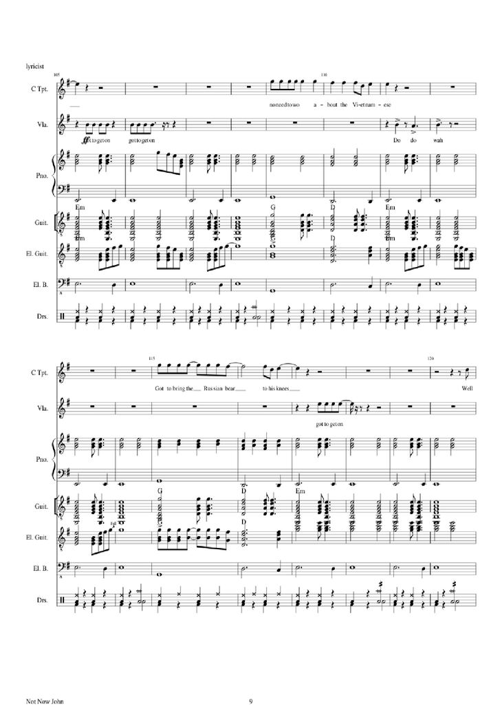 Page 9 of the piano sheet music PDF Piano Guitar Tab - Not Now John Piano by Roger Waters