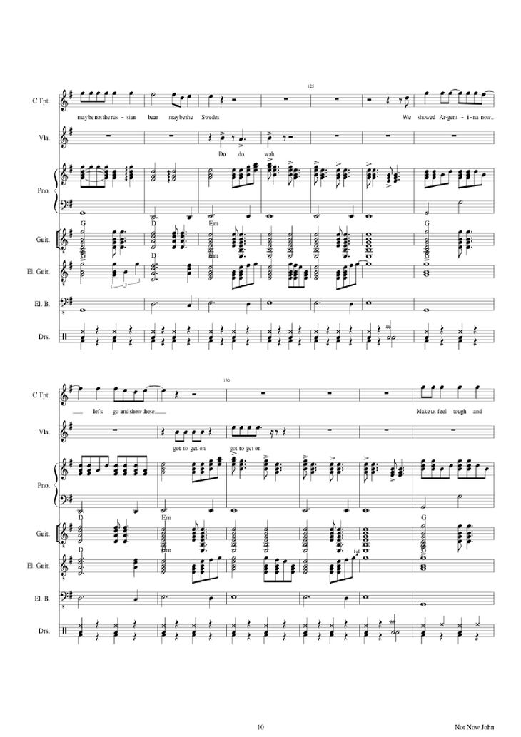 Page 10 of the piano sheet music PDF Piano Guitar Tab - Not Now John Piano by Roger Waters