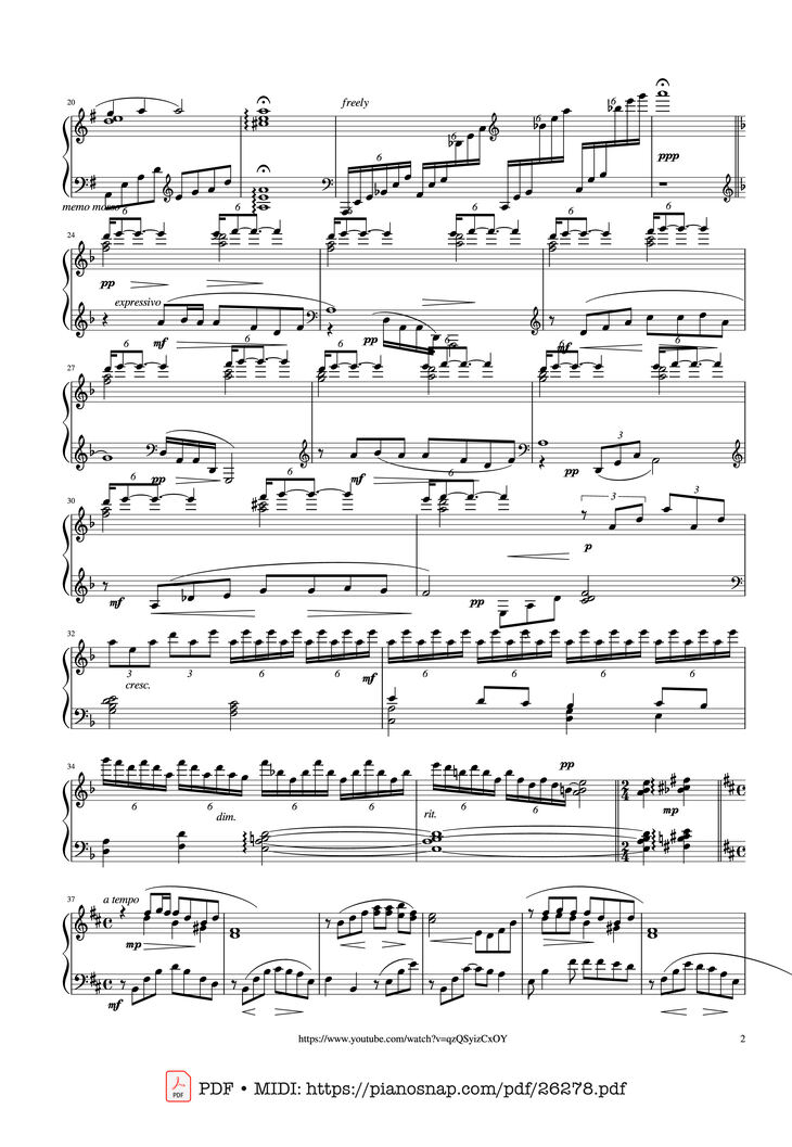 Page 2 of the piano sheet music PDF Piano - Điễm Xưa Piano (Performed by Evan Le) by Trịnh Công Sơn