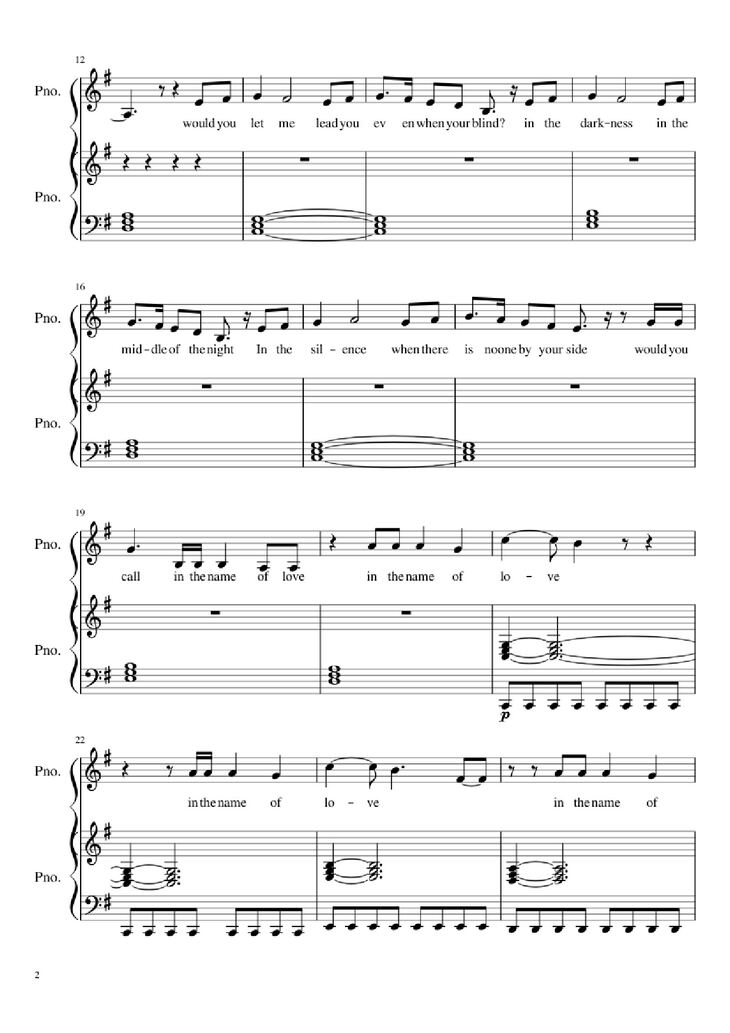 Page 2 of the piano sheet music PDF Piano - In the Name of Love Piano by Ole Berntsen