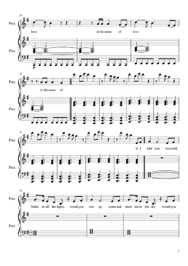 Page 3 of the piano sheet music PDF Piano - In the Name of Love Piano by Ole Berntsen