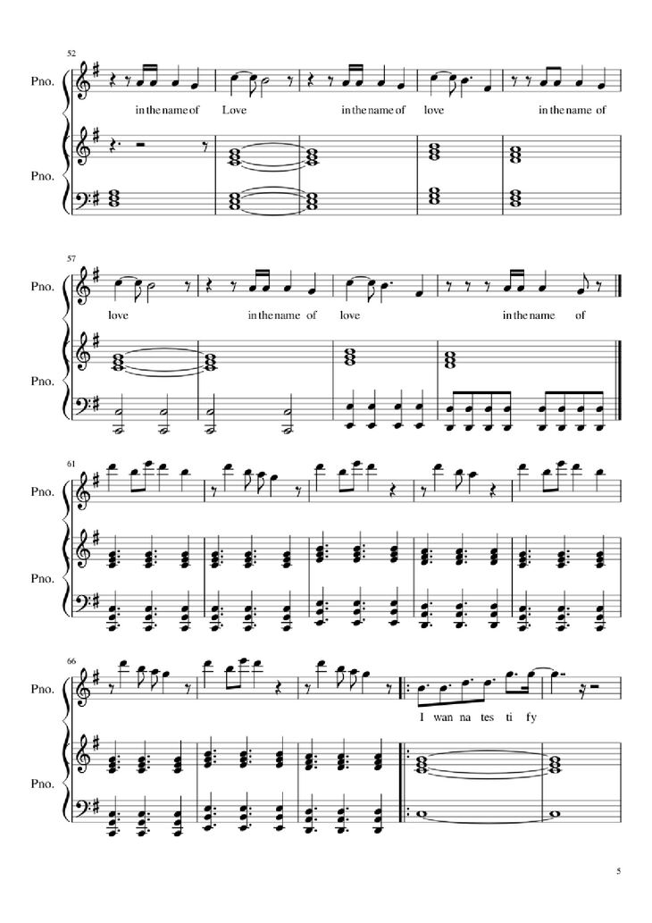 Page 5 of the piano sheet music PDF Piano - In the Name of Love Piano by Ole Berntsen