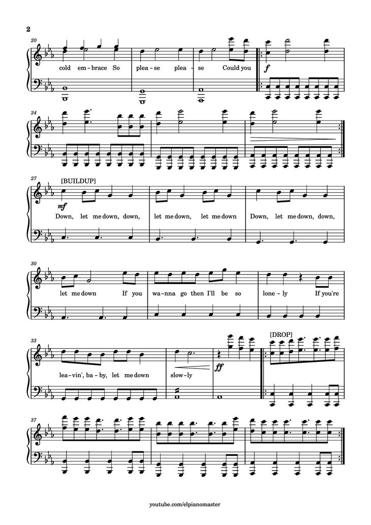 Page 2 of the piano sheet music PDF Piano - Let Me Down Slowly Piano by Transcribed by El Piano Master