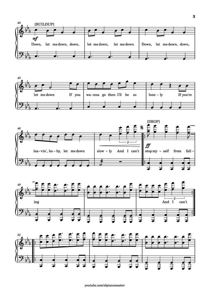 Page 3 of the piano sheet music PDF Piano - Let Me Down Slowly Piano by Transcribed by El Piano Master