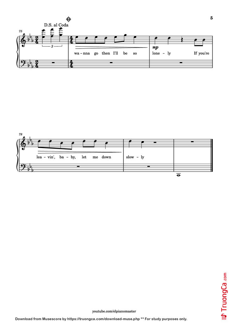 Page 5 of the piano sheet music PDF Piano - Let Me Down Slowly Piano by Transcribed by El Piano Master