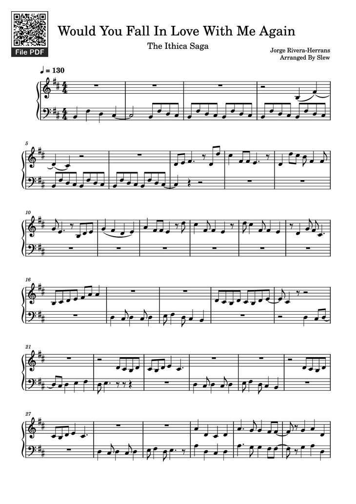 Page 1 of the piano sheet music PDF Piano - Would You Fall In Love With Me Again Piano by Jorge Rivera-Herrans