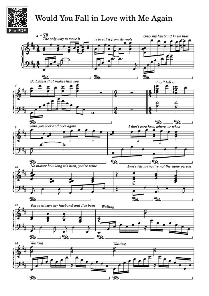 Page 1 of the piano sheet music PDF Piano - Would You Fall in Love with Me Again Piano by Composer / arranger
