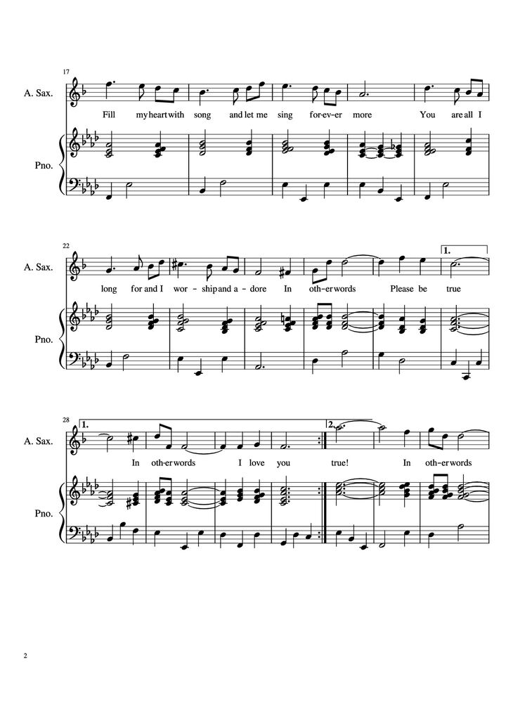 Page 2 of the piano sheet music PDF Piano - Fly Me to the Moon Piano by Music by Bart Howard Preformed by Frank Sinatra