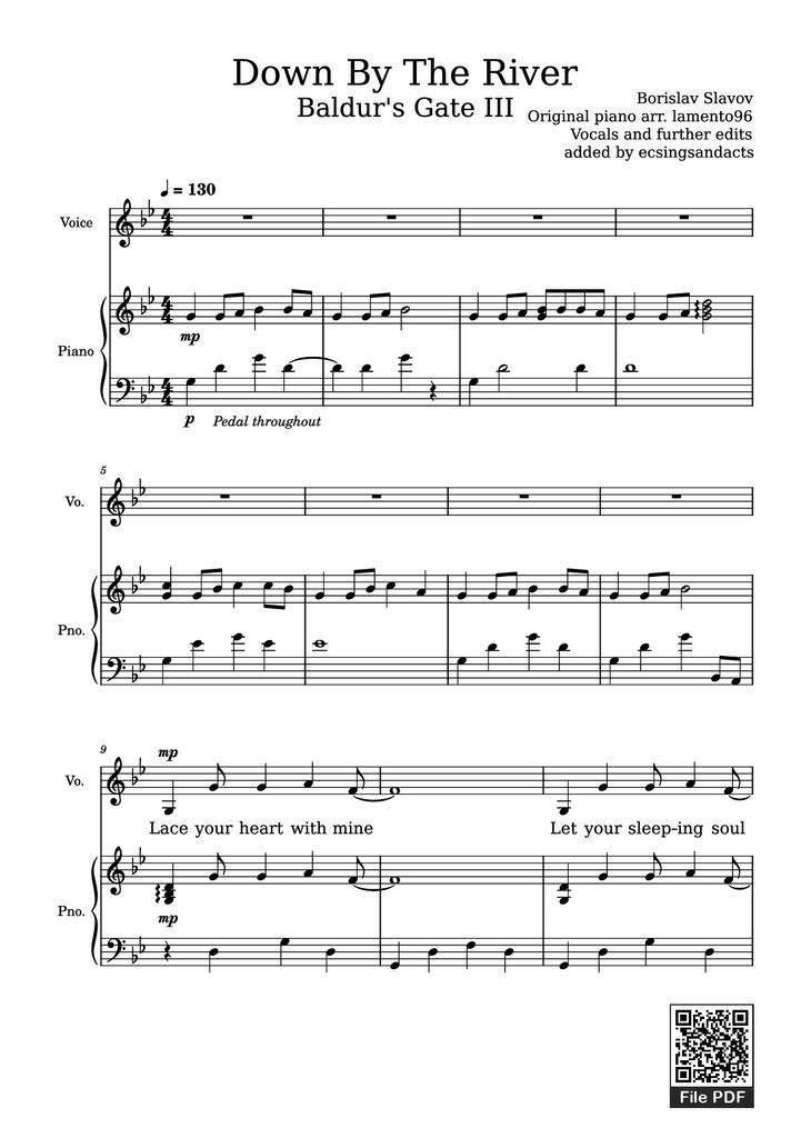 Page 1 of the piano sheet music PDF Piano - Down By The River Piano by Borislav Slavov